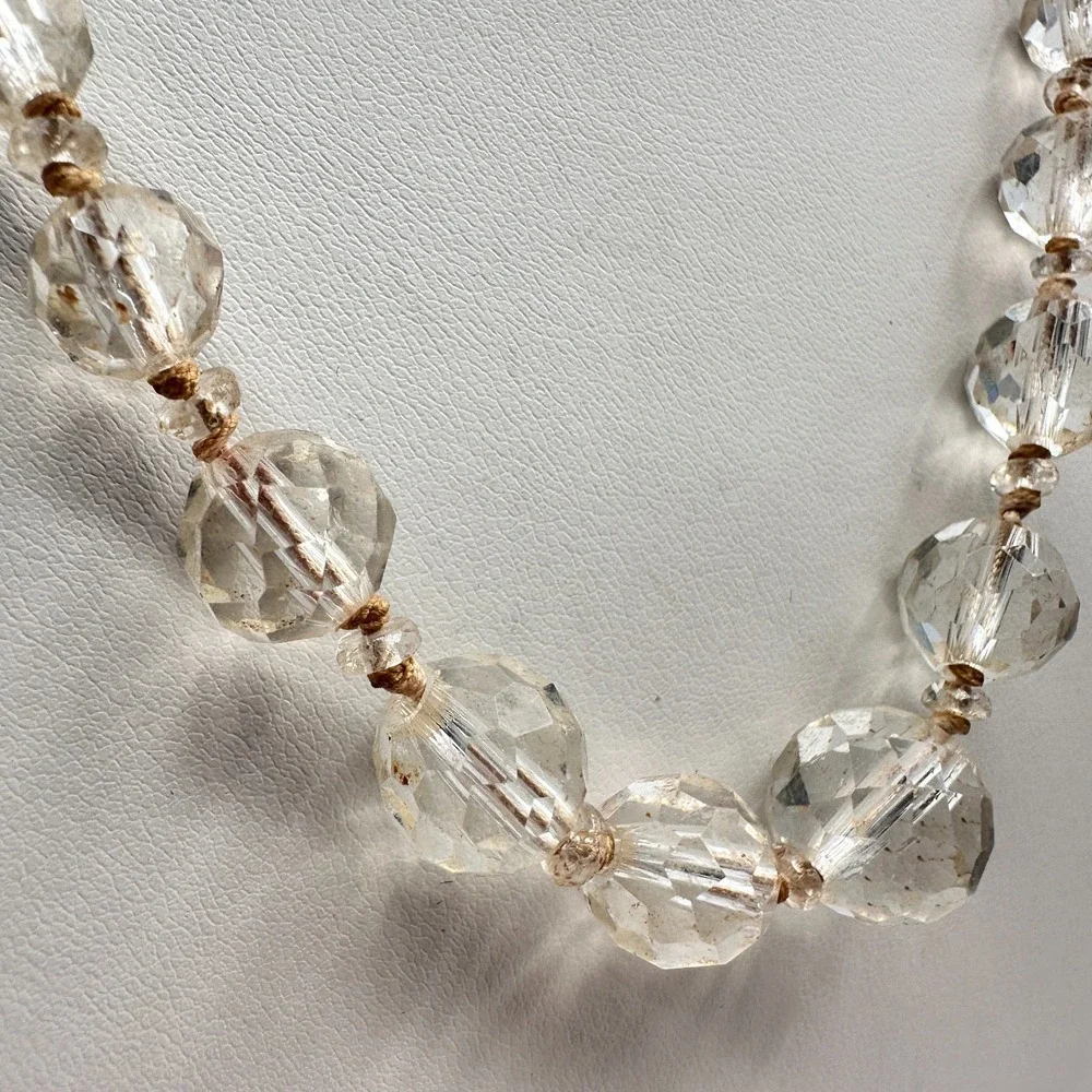 Vintage 90s Clear Faceted Crystal Beaded Necklace Women's Classic Jewelry‎ Retro